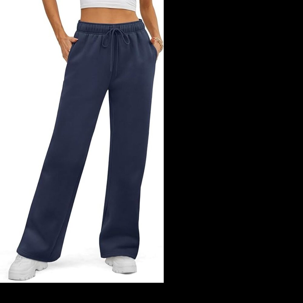 Fleece Straight Leg Navy Blue Drawstring Sweatpants Bottoms